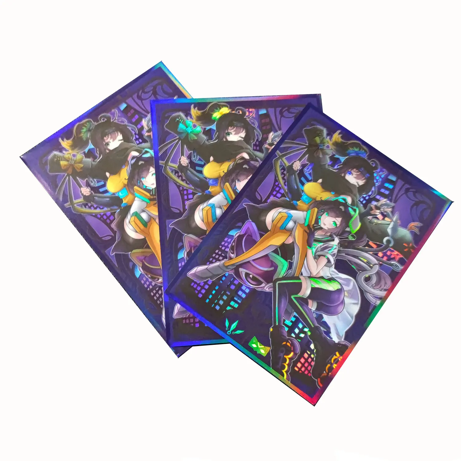 

60PCS 63x90mm Trading Cards Protector Holographic Animation YuGiOh Card Sleeves Shield Laser Cute Card Deck Cover Japanese Size