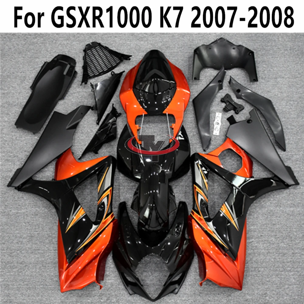 For GSXR1000 K7 2007-2008 Fit GSX R 1000 Bodywork Cowling Bright orange black print Injection Motorcycle Full Fairing Kit