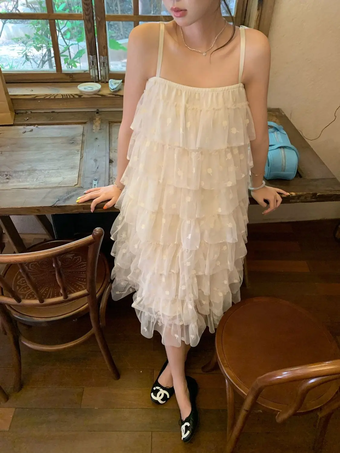 Suspender Mesh Dress Women's 2026 Summer New Vacation Style Sweet Multi-level Cake Dress