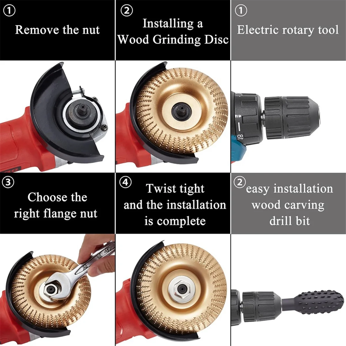 Set di dischi per intaglio del legno da 4 pezzi + 5 pezzi Set di raspe rotanti per smerigliatrice angolare disco per intaglio del legno per smerigliatrice angolare da 4 pollici o 4 1/2In