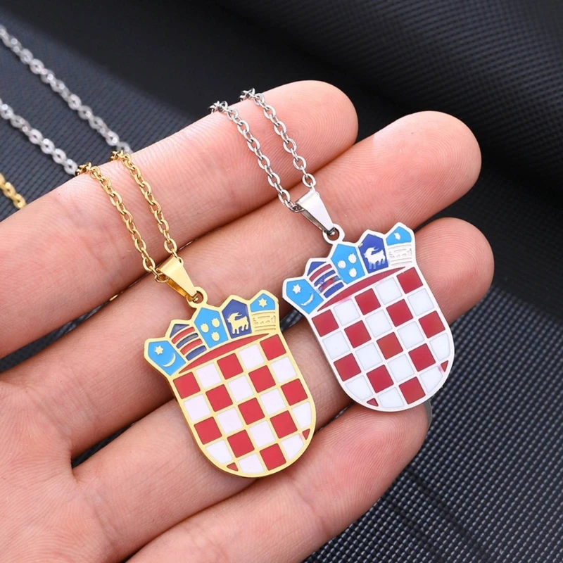 Couples Croatia Badge Necklace Stainless Steel Pendant Clavicle Chain Adjustable Ethnic Card Neckchain Croatian Jewelry