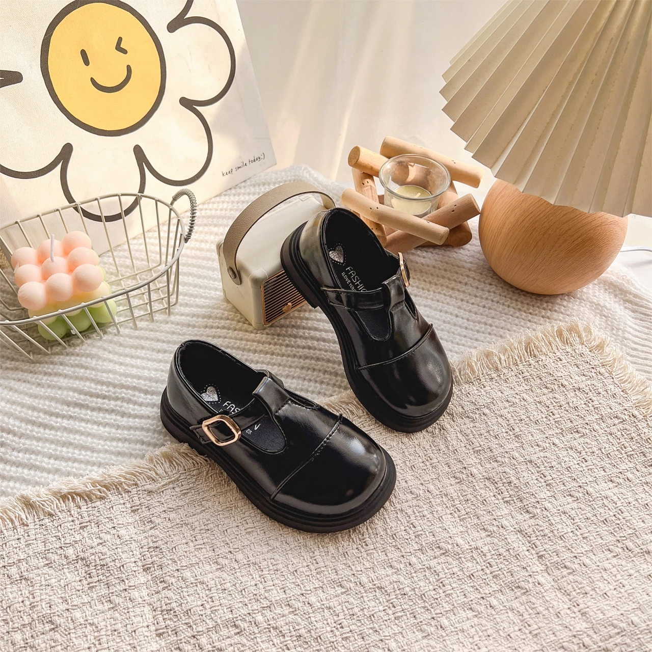 Spring Girl's Leather Shoes Sewing Hook-loop Daily Chic Kid's Flat Shoe Black Brown Anti-slip Glossy School Children Shoes 7-12Y