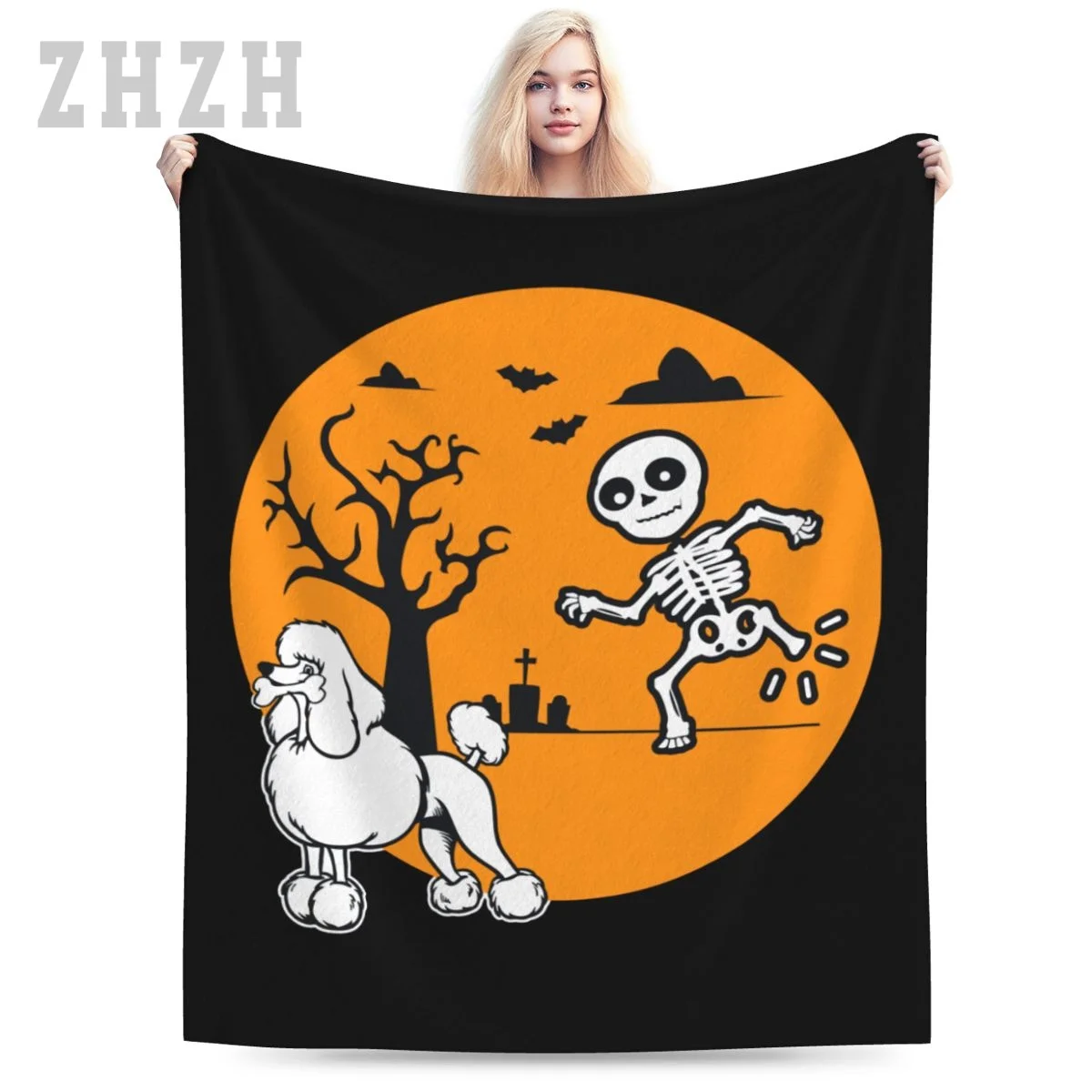 Blanket Funny Skeleton Bone Dog Lovers Halloween Poodle Dog Flannel Multifunction Outdoor Camping Sofa Cover Keep Warm