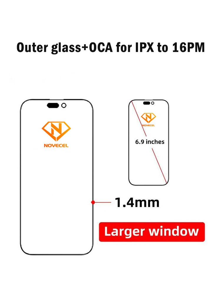 10 szt. Novecel ORI do iPhone 17 18 18Pro Air 14 15 16 16E Pro Max mini 16promax X XS MAX Szkło + OCA 2w1 LCD Ekran Dotykowy Szkło Ochronne do Naprawy — zdjęcie produktu 7