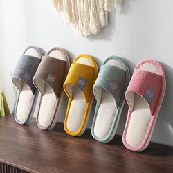 Comfort Cotton Linen Bottom Home Slippers Women Anti-slip Flat Heels Slides Shoes Woman Indoor House Soft Sole Couple Slipper 45