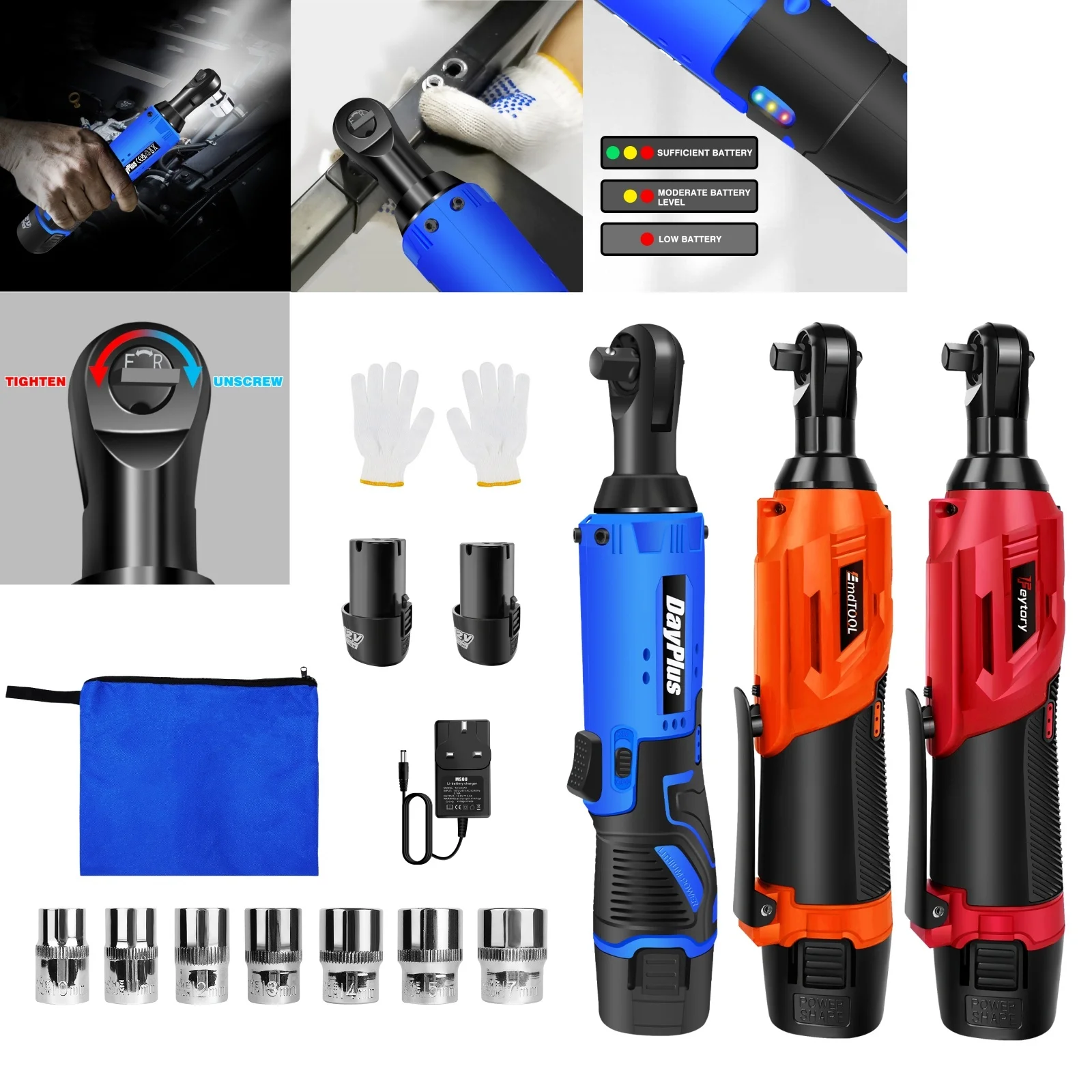 40Nm Electric Wrench Ratchet Cordless Electric Ratchet Wrench Set,3/8