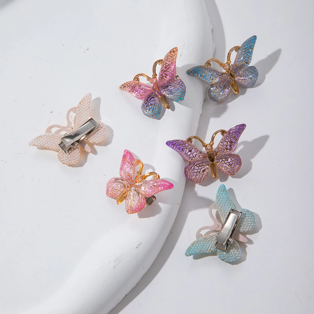 5PCS Sweet Macarons Gradient Color Cute Butterfly Kids Hairpins Children Headwear Princess Barrette Girls Hair Accessories