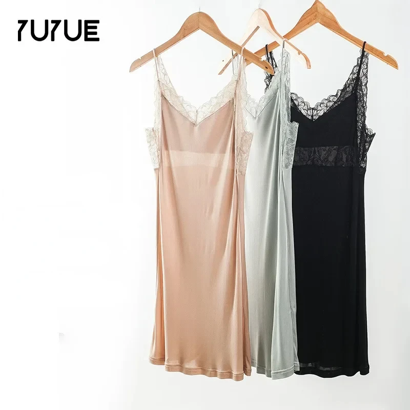 Yuyue Mulberry Silk Suspender Dress Women\'s Summer 2024 New Lace V-neck Bottoming Silk Nightdress Nightgown Women Nightwear