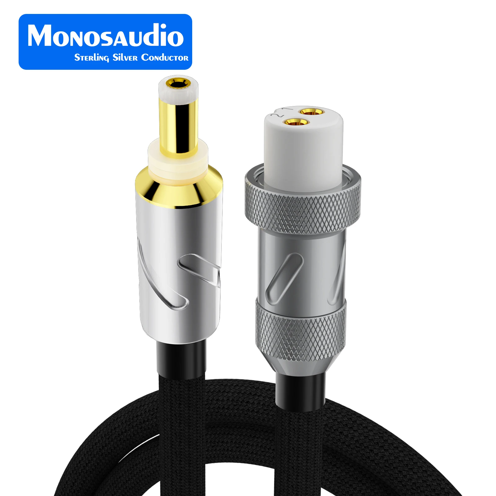 Monosaudio Record Player DC Cable High-End Pure Silver Cable with Gold Plated DC2.1mm/2.5mm to GX16 2-pin Phono Amplifier Cable