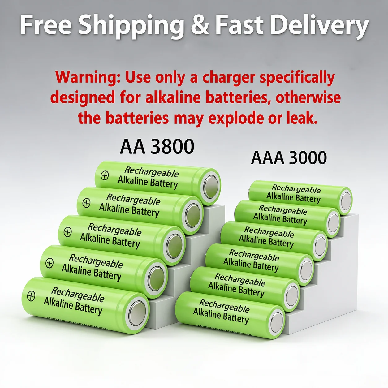 Rechargeable 1.5V AA AAA Battery Set 3800mAh High Power Alkaline Cells for Flashlight, Wireless Mouse, Toy, MP3 Player