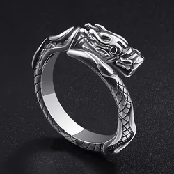 Buyee 925 Sterling Silver Couples Ring Finger Chinese Dragon Open Ring for Women Men Fashion Animal Fine Jewelry Circle