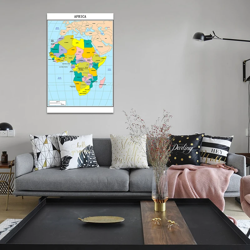 Affiche détaillée de la carte de l'Afrique, peinture sur toile non tissée, décor d'art mural, image pour la décoration de la maison, 100x150cm, 2013