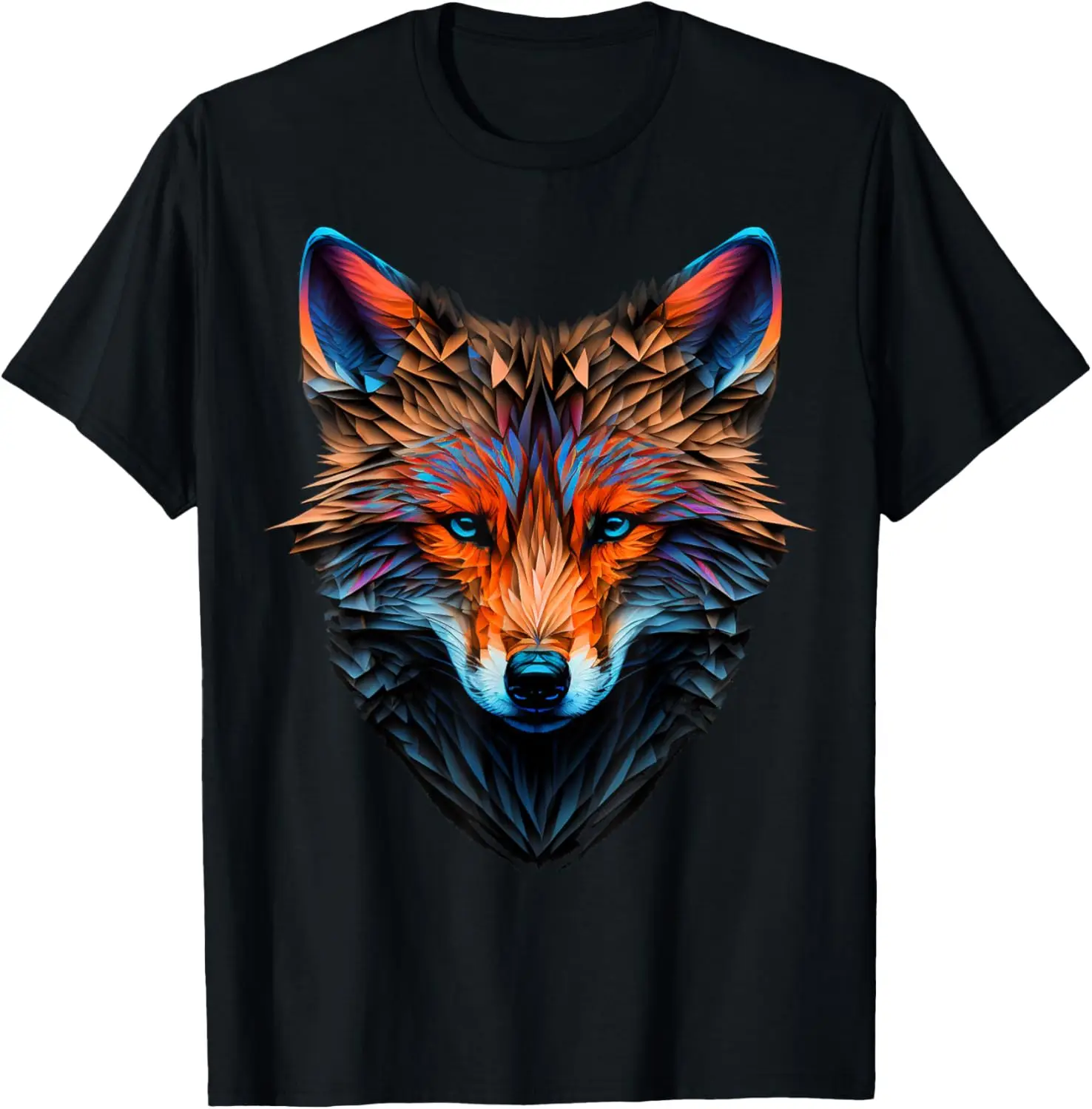 Fox Polygon Animal Blue Eyes Art Animal Motif Graphic Fox T-Shirt