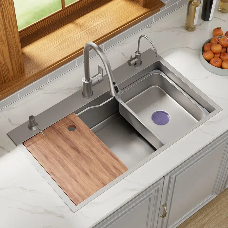 Nano Brushed 304 Stainless Steel Large Single Kitchen Sink Undermount Manual Vegetable Basin Dishwasher Safe Household