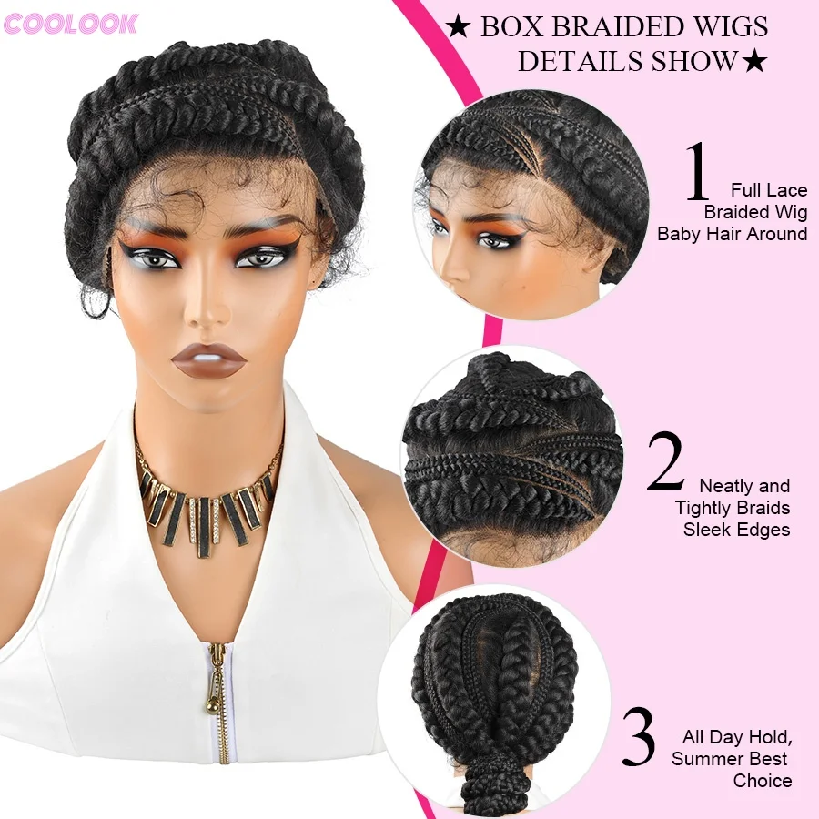 Neu eingetroffene Bantu-Flechtperücken, synthetische Vollspitzen-Cornrow-Box-Braids-Perücken, kleberlose, handgefertigte Low-Bun-Flechtperücken für Damen, 12 Zoll – Detail 8