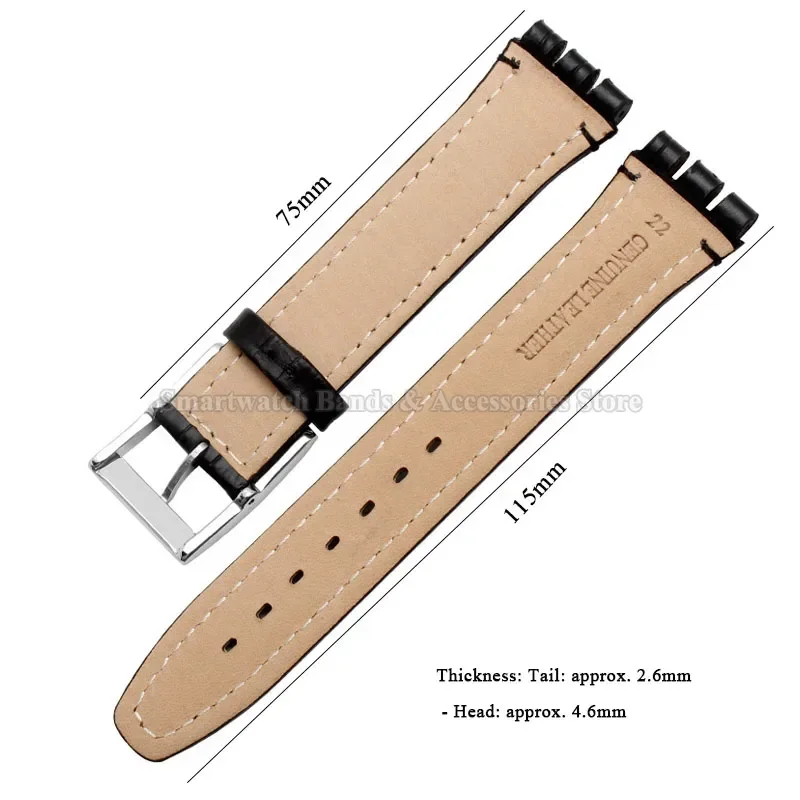 Genuine Leather Strap 17mm 19mm for Swatch Series Waterproof Sport Wrist Band Cowhide Watch Band Metal Pin Calsp Strap Accessory