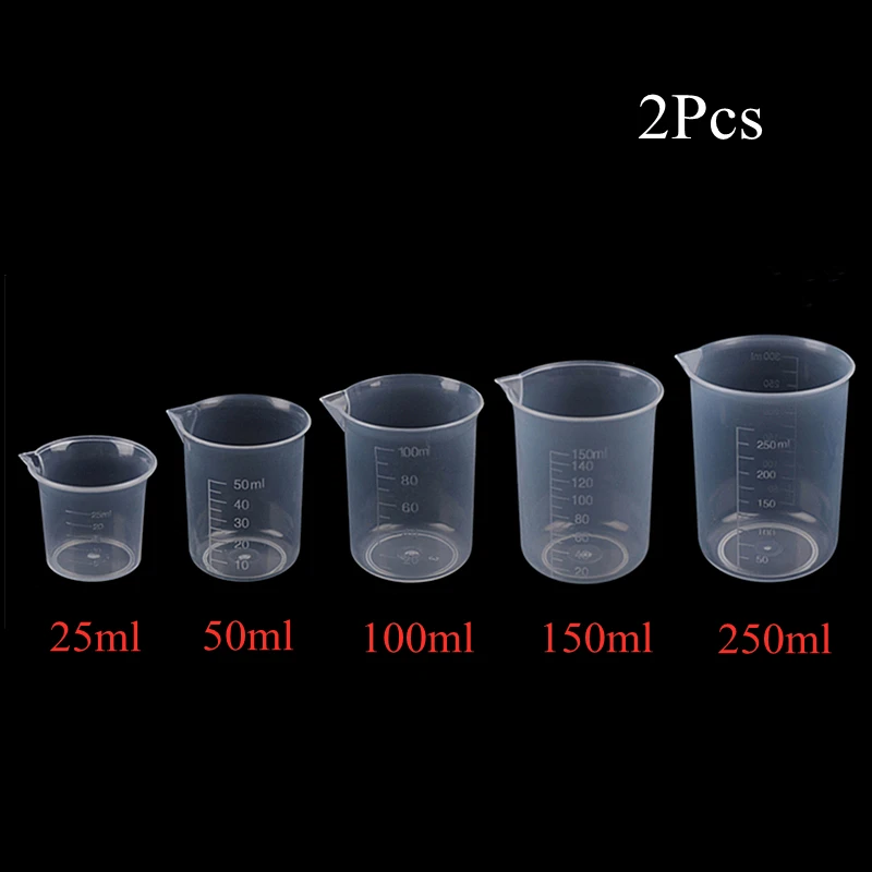 2Pcs/Lot 25/50/100/150/250ml Plastic Volumetric Beaker Measuring Cup Transparent Kitchen Laboratory Laboratory Study Supplies