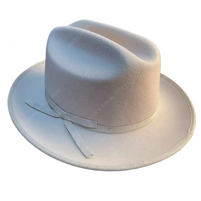 

Women's Felt Western Style C-crown Cowboy Hat Wide Brim Stiff Fedora with Ribbon Band for Men