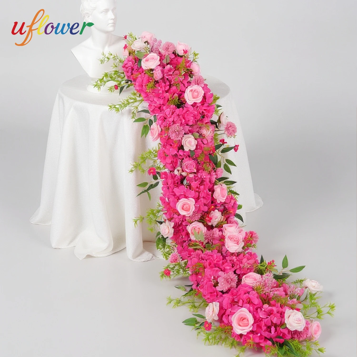 

Uflower 200cm Luxury Artificial Flower Row Runner Table Centerpiece Wedding Decoration Flower Backdrop Arch Decor Event Flora