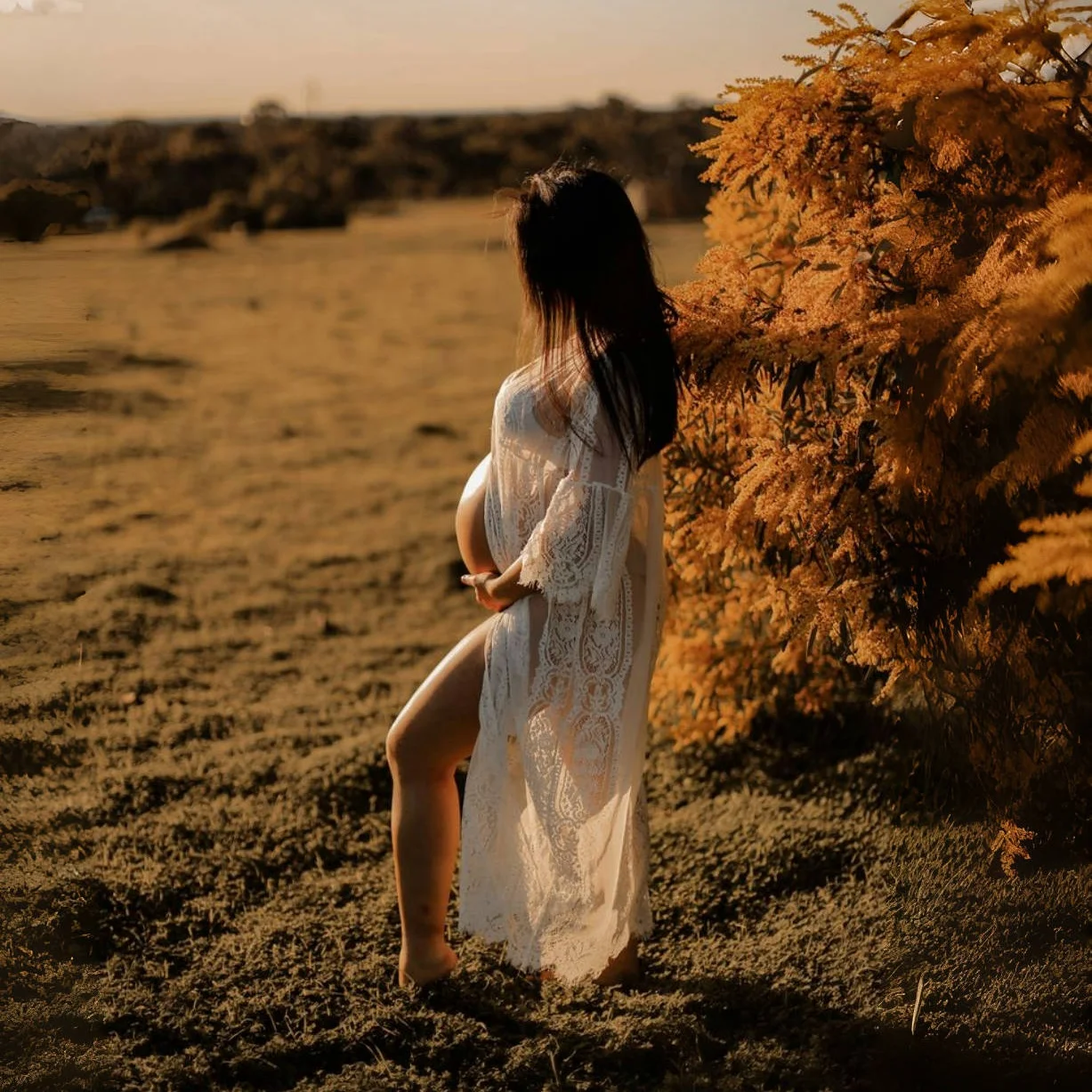 2025年夏 マタニティ レース ビーチドレス まつげレース 妊婦さん フォトシュート ロングドレス カーディガン