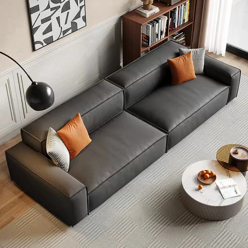 Light luxury tofu block sofa, minimalist technology cloth, three or four person straight row fabric blocks