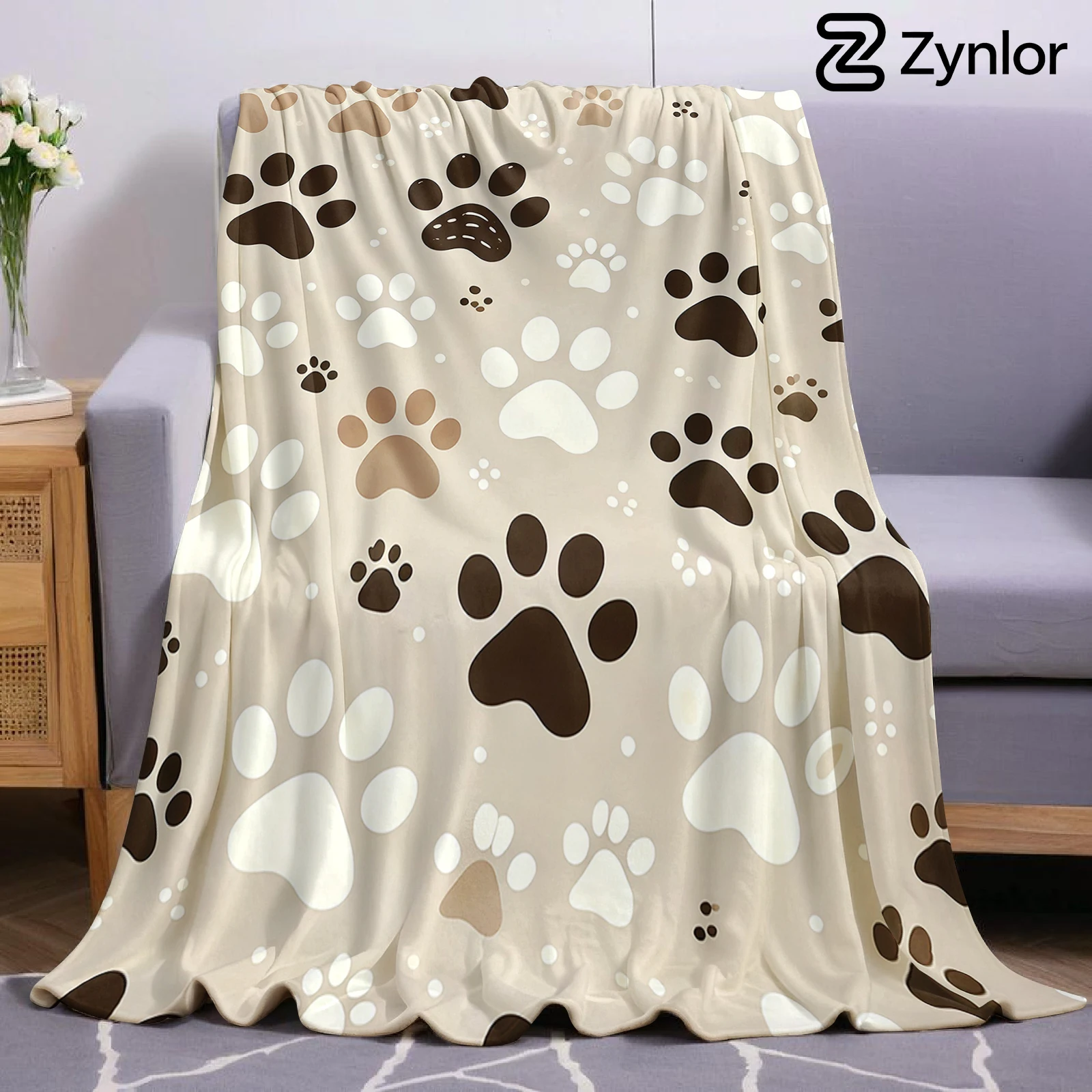 Paw Print Charm Christmas Fleece Throw Blanket Soft Warm Cozy Xmas Home Decor for Bed Sofa Couch Holiday Present