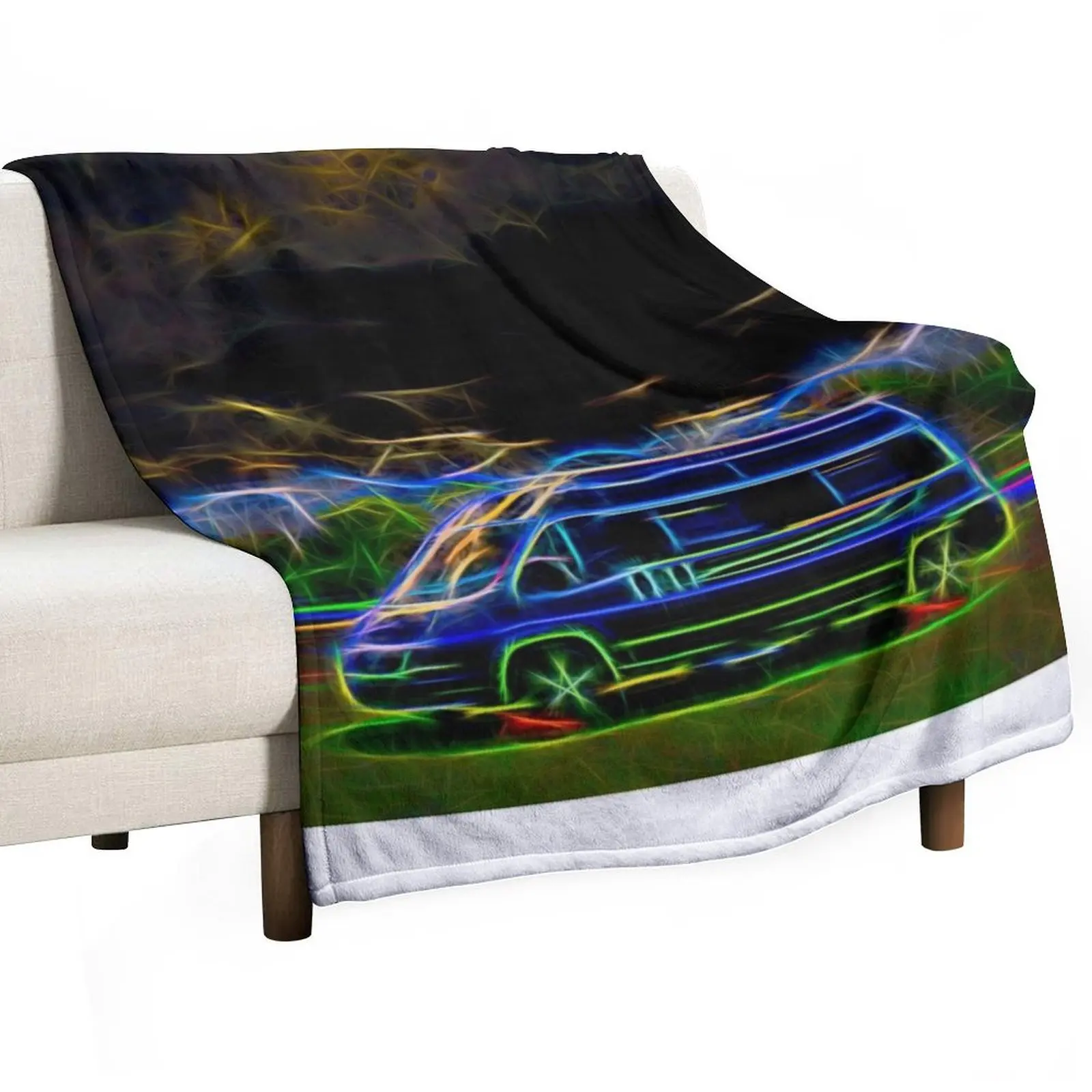 Campervan With Weird and Wonderful Bright Colours and Neon Lights Throw Blanket Flannels Quilt Sofa Blankets