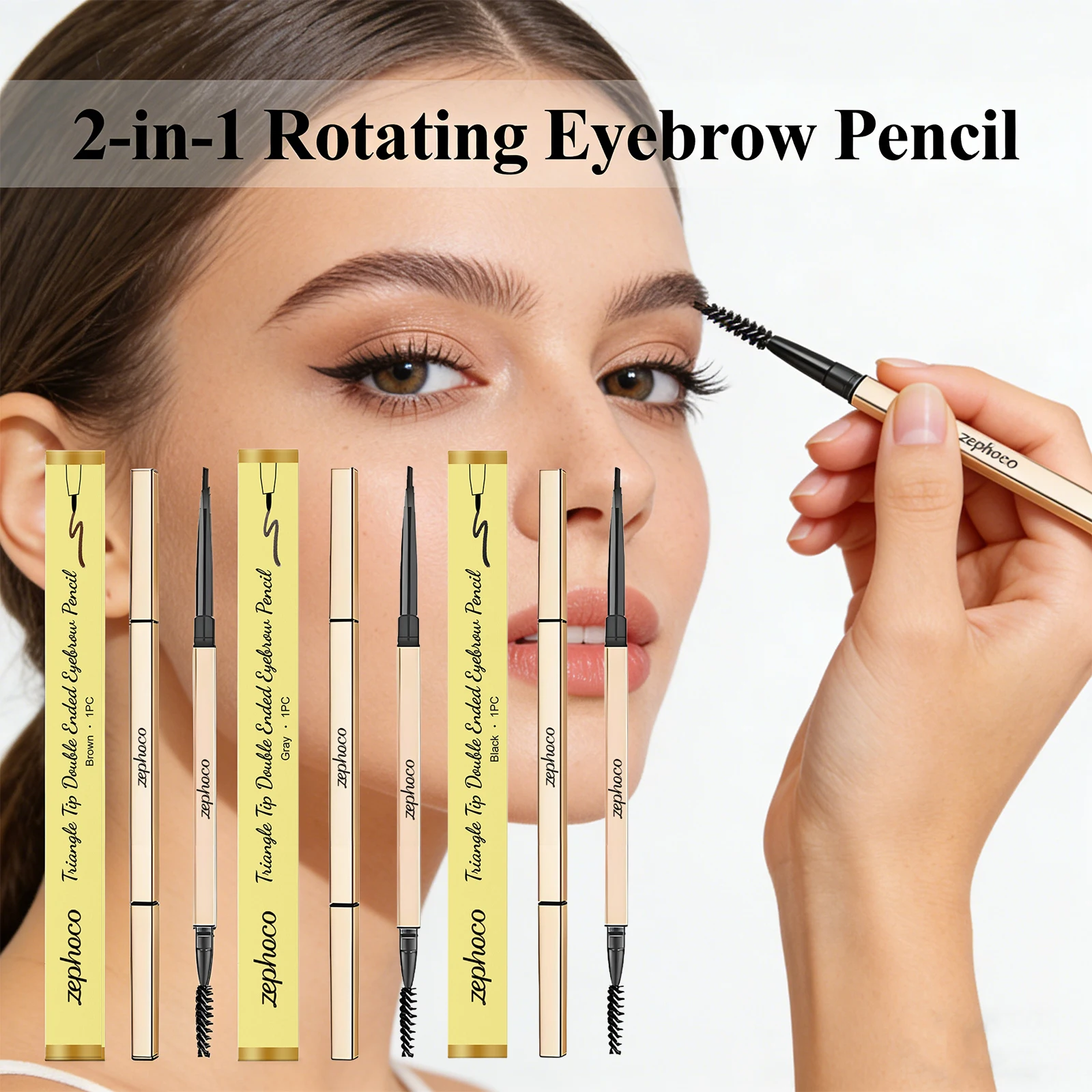 2-in-1 Rotating Eyebrow Pencil Natural Non-fading Waterproof,Long-Lasting Sweat-Proof Filling Eyebrow Eye Cosmetics
