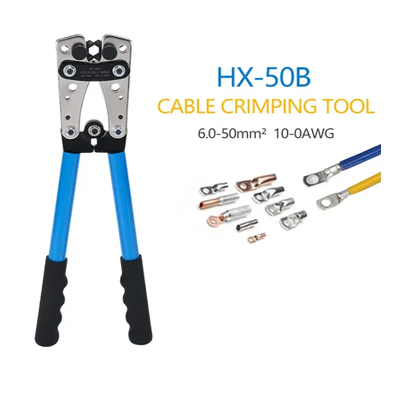 Portable Cable Manual Crimping Tool HX-50B Crimping Pliers 6-50mm ²/ AWG 10-0 Ferrule Terminal Crimper Hexagonal Wiring Pliers