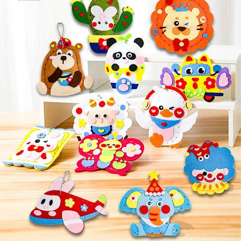 Children Sewing Kit Felt Animal Bag Pendants Handmade Keychain Ornaments Handcraft Toys for Kids Birthday Christmas Gifts