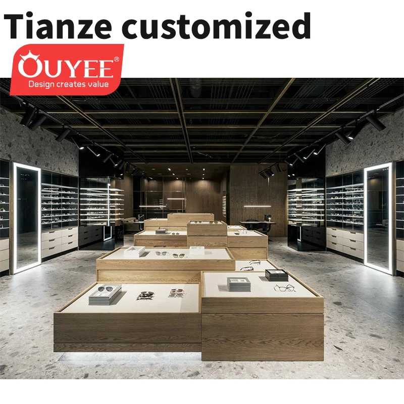 Customized-fashion design optical shop furniture eyewear cabinets display sunglasses showcase optical shop interior design