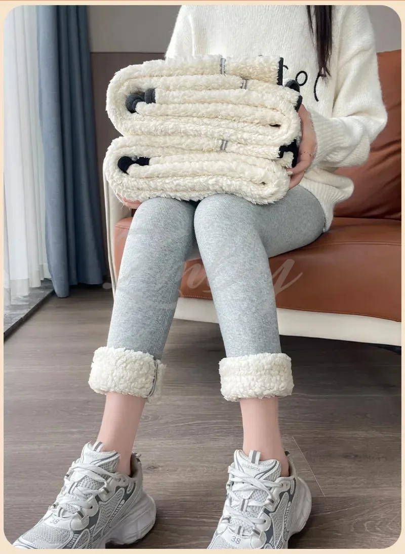 Women's Extra Thick Warm Fleece Lined Winter Leggings Elastic High Waist Thermal Pants Woman Slim Fit Solid Knit Long Trousers