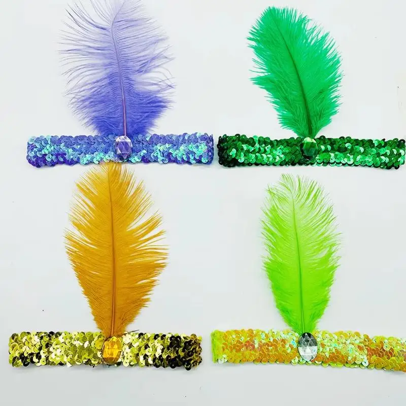 1 Stück bunter Feder-Pailletten-Edelstein-Kopfschmuck, ästhetisches Flapper-Stirnband für 1920er-Jahre-Party, Kostümzubehör, Verkleidung – Detail 5