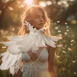 White Feather Cape Shawl Costume Black Witch Wings Collar Adult Crow Neck Swan Wings Stage Fancy Party Rave Festival Accessories