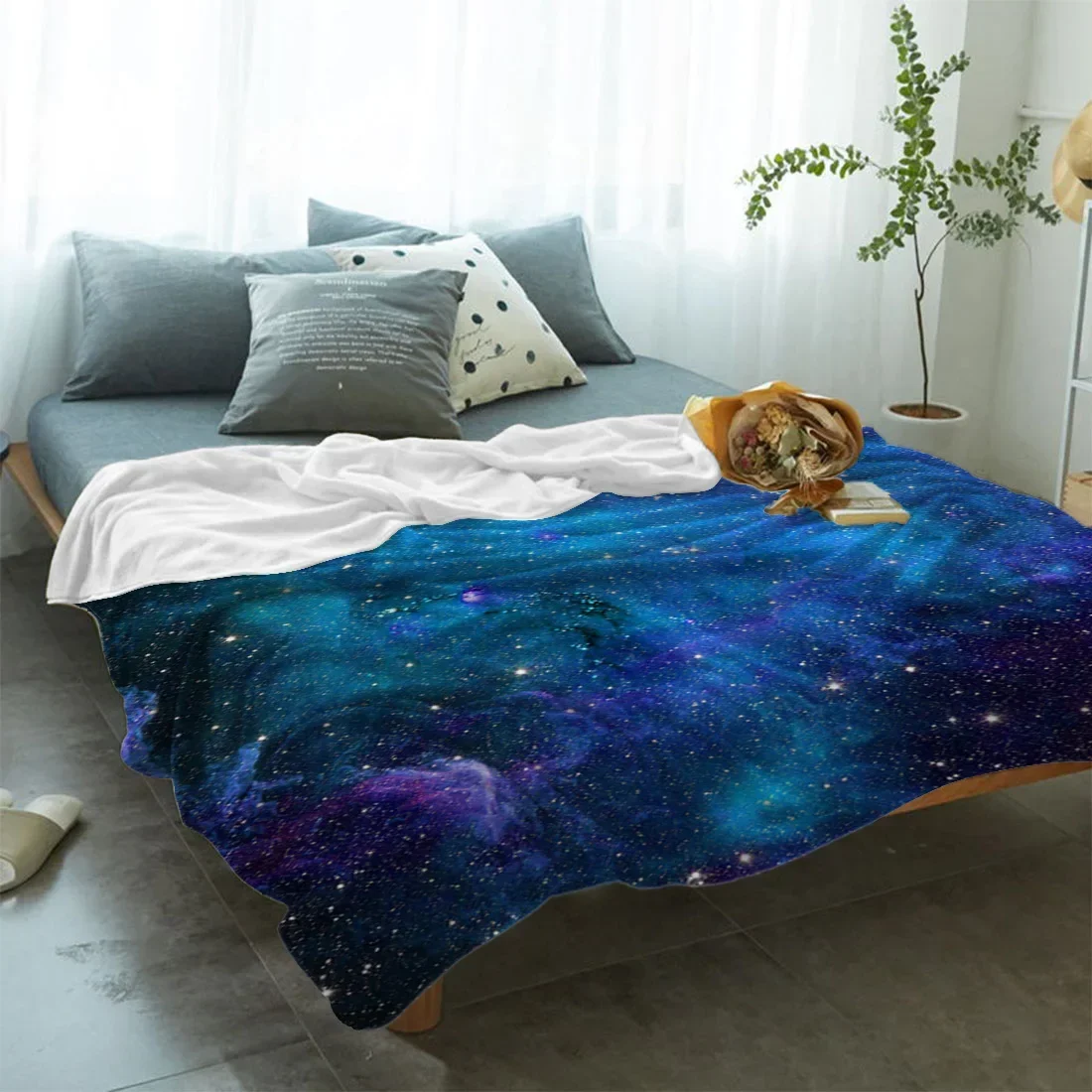 Starry Sky Colorful Space Universe Bed Cover Bedspread Coverlet Throws blanket Fleece Lightweight Micro Breathable Bedchamber