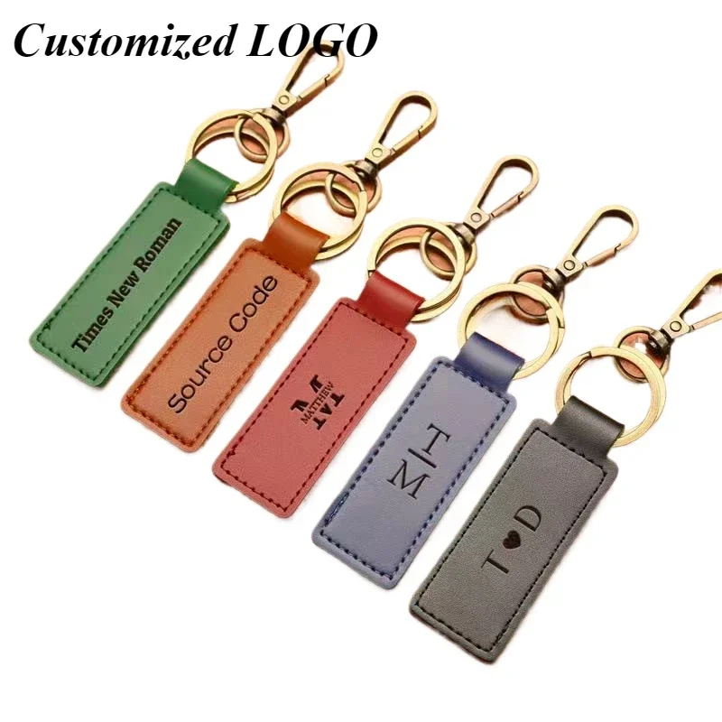 Custom LOGO Vintage High-end Keychain Leather Laser Engrave Car Key Chains Personalize High-end Keyring Gift Wholesale