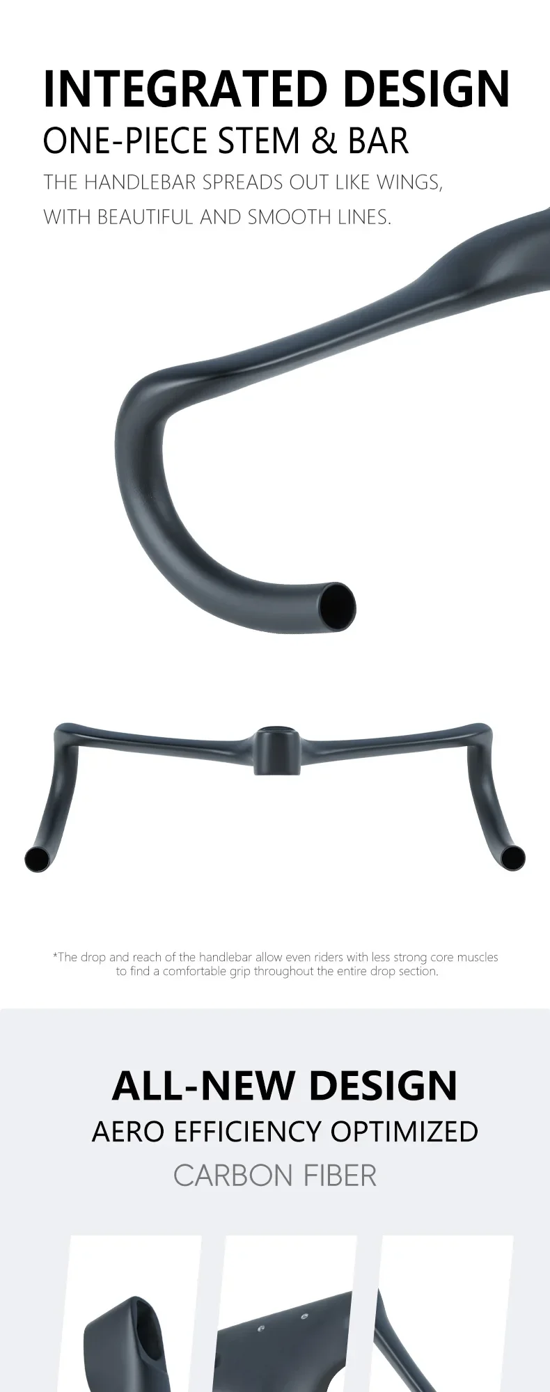 Aero Carbon Rennrad-Integrierter Lenker 340g Vollständige Interne Kabelführung 70mm Reach 110mm Drop 360-440mm OD1 IS52 Cockpit – Detail 6