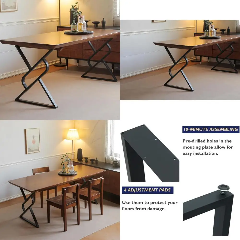 

Heavy Duty Metal Dining Table Legs, Industrial Modern Furniture Legs Set of 2, 28 Inch Height for Sturdy Desk Support