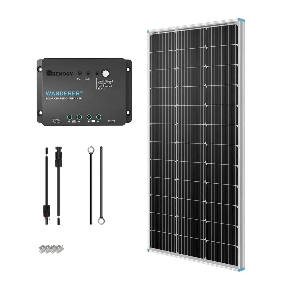 

Renogy 100 Watt 12 Volt Solar Starter Kit for RV, Boat, Trailer, Off-Grid System with Monocrystalline 100 Watt Solar Panel, 30A