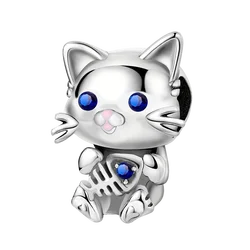 925 Sterling Silver Cute Penguin Cat Puppy Animal Series Charms Beads Fit Original Bracelets Bangles Jewelry Gift