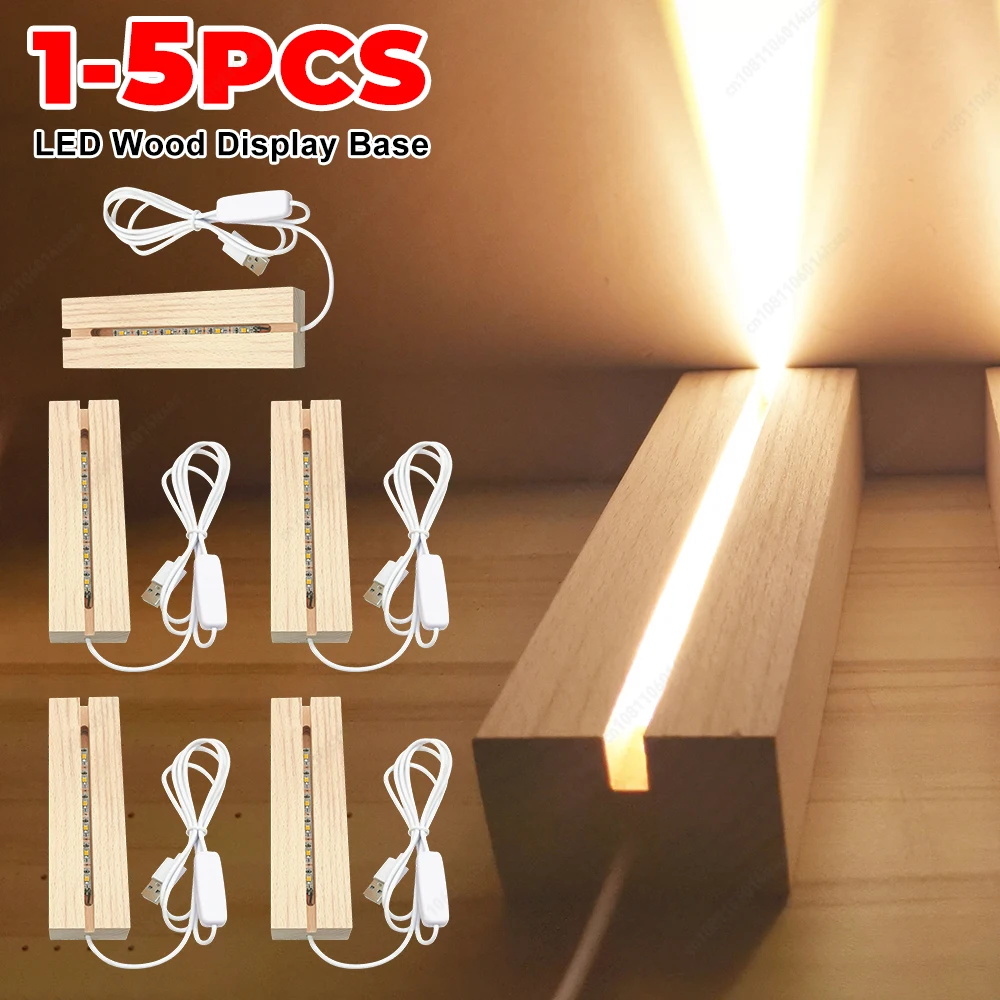 

1-5PCS USB Powered Base Led Wood Long Display Stand Holder Bedside Night Lights Led Usb Display Light for Acrylic Light Plate