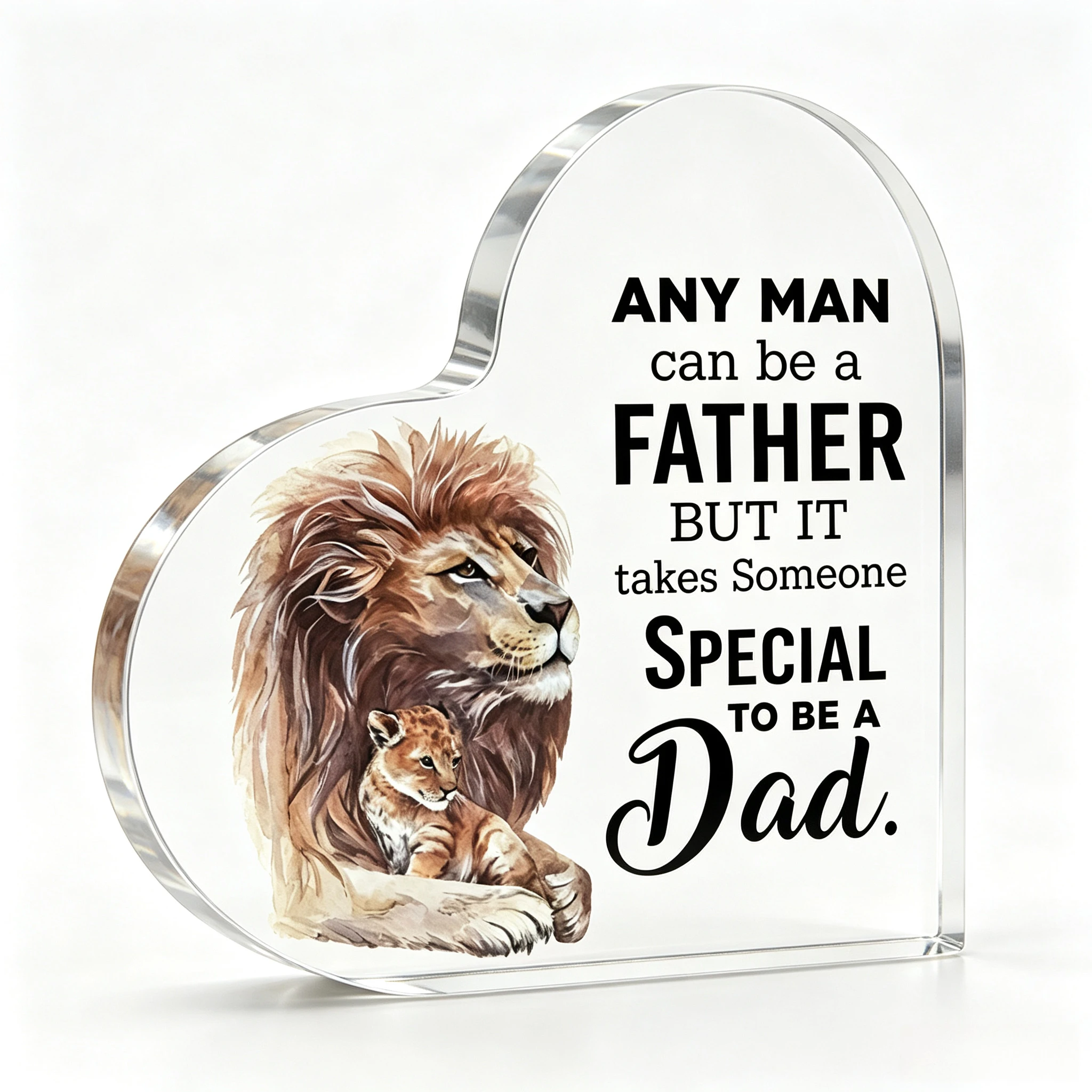 Lion And Cub Heart‑Shaped Acrylic Plaque, Father’s Day Desktop Tabletop Decor