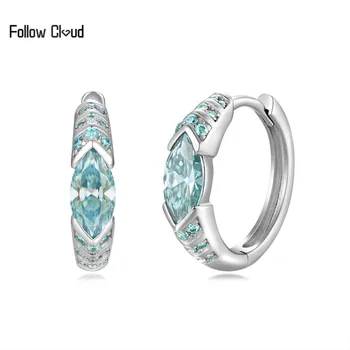 Follow cloud 1ct 4*8mm Marquise Cut Blue Green Moissanite Diamond Hoop Earrings for Men Women S925 Silver Pass Test