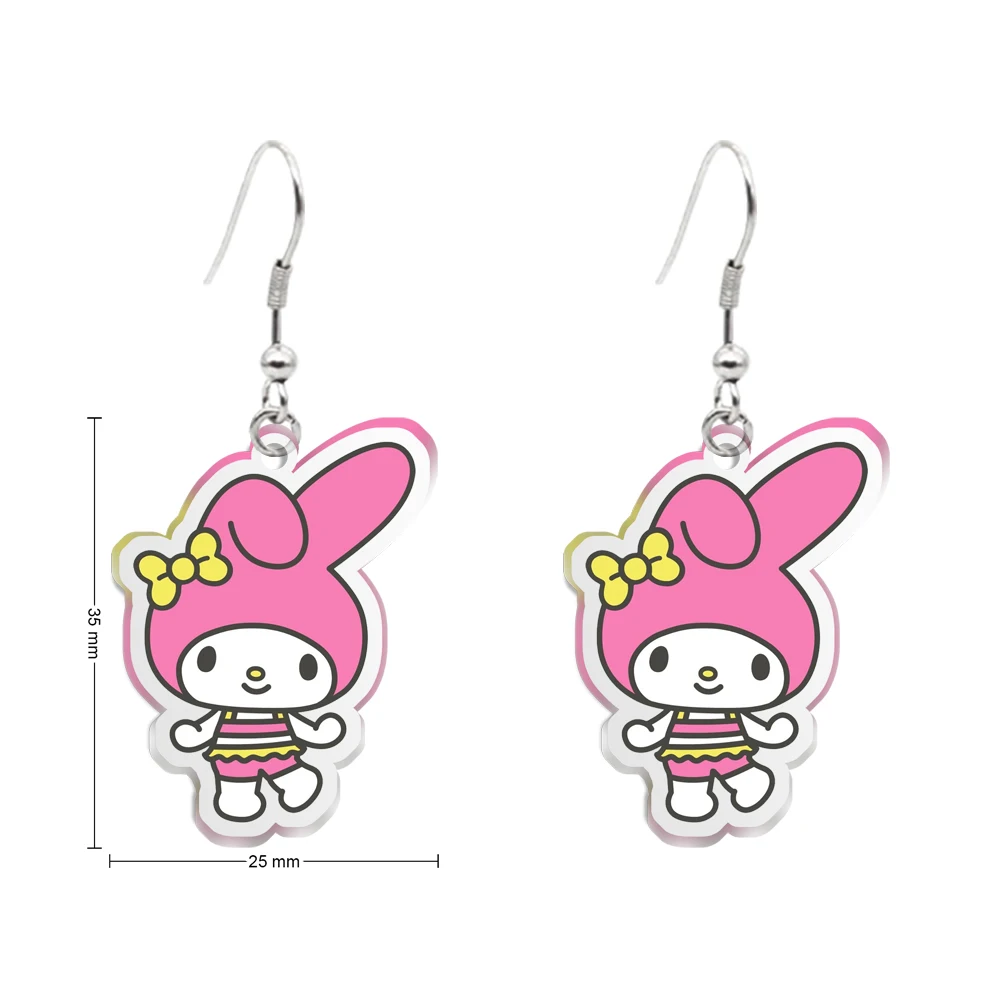 Sanrio Hello Kitty Melody Kuromi Cute Transparent Earring Hook Cute Pendant Earrings Girl Jewelry Accessories Kids Party Gift