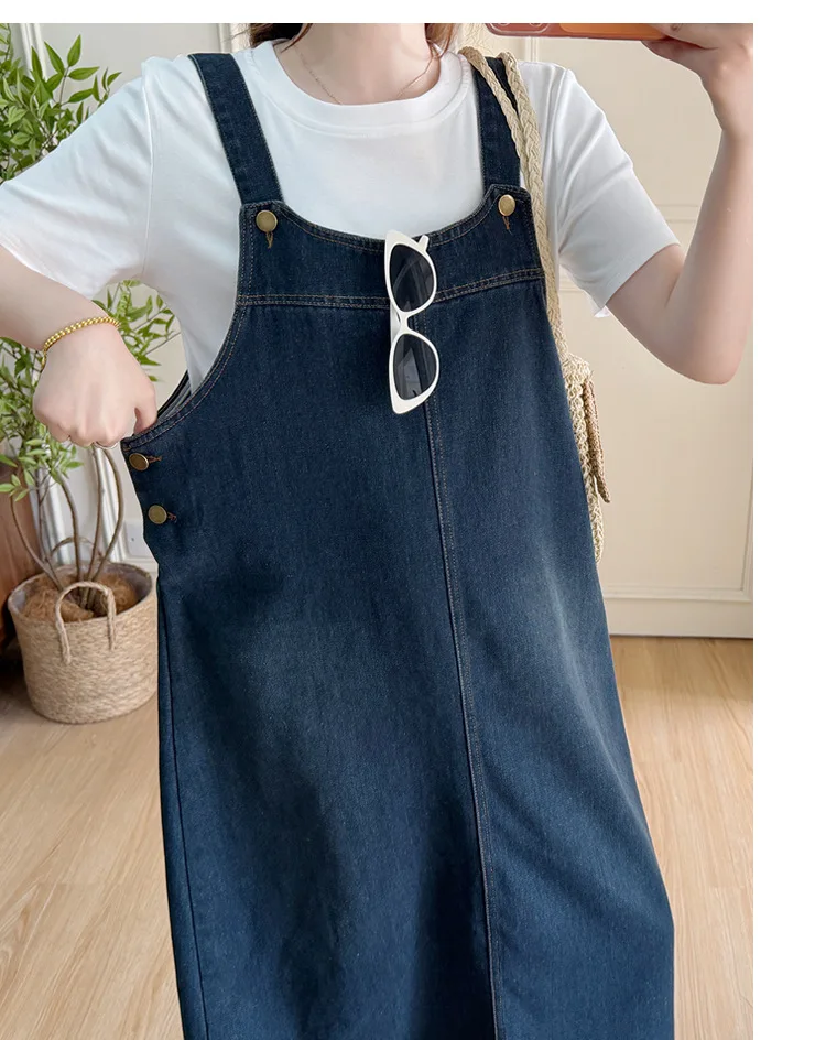 Maternity Suit Summer 2026 White Short Sleeve T Shirt and Denim Overall Dress for Pregnant Women Minimalist Versatile