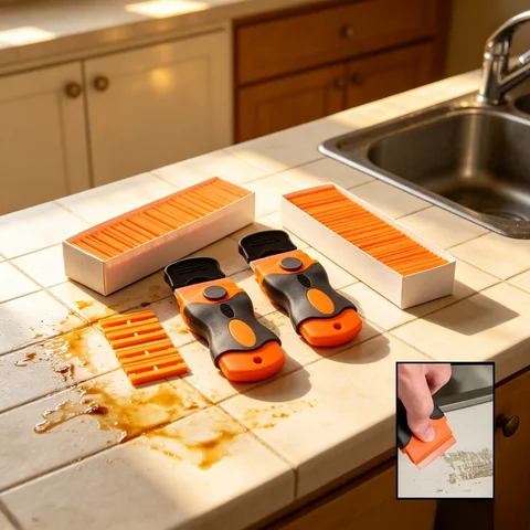 Plastic Scraper with 100/200 Plastic Blades Multipurpose Window Scraper Non-Scratch Scraper for Removing Stickers Decals Glue