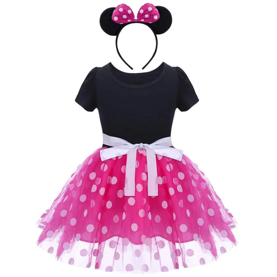 DISNEY Minnie Mouse Dress for Baby Girls Cake Smash Tutu Mesh Polka Dot Toddler  Infant Birthday Party Frock Kids Mickey Cosplay