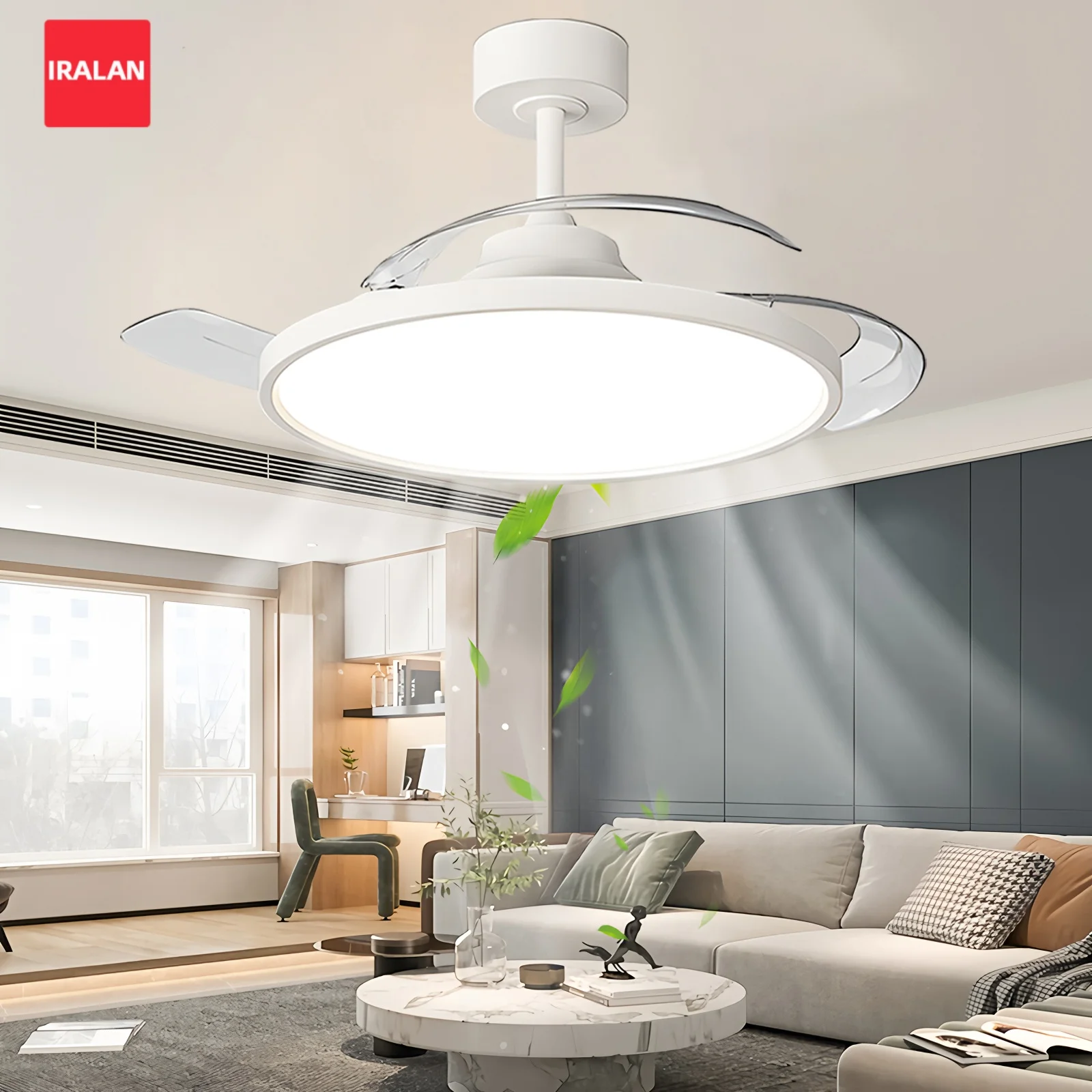 Invisible Blades Retractable Ceiling Lamp with Fan Living Room Bedroom Decor Ventilator Lamp Modern LED Ceiling Fan Chandelier