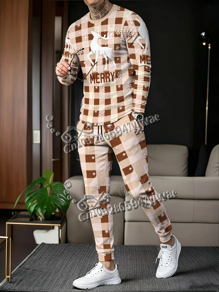 Red Black Grid Elk Print Christmas Outfit Autumn Winter Kid Adult Long Sleeve Shirt Trouser Set Merry Christmas Gift 2 Piece Set 3