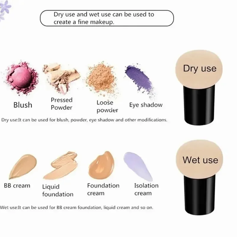1-6 Stuks Paddestoel Hoofd Make-Up Spons Droog Nat Tweeërlei gebruik Cosmetische Poederdons met Handvat Zonder een deksel Foundation Crèmes Gereedschap